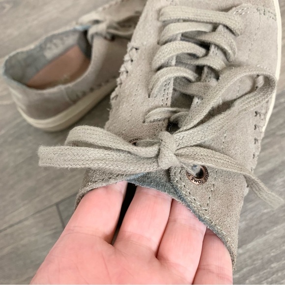 Toms Lenox Sneakers Shoes Lace Up Suede Woven Panel Desert Grey Women Size 6 - Picture 15 of 16